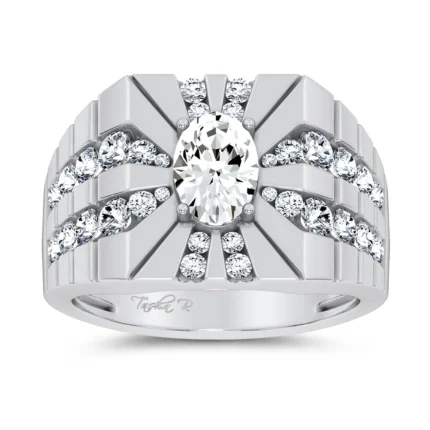 14K 2.25CT CERTIFIED LAB GROWN MENS RING SILVER