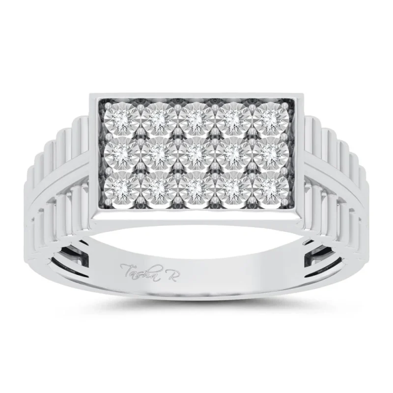 10K 0.15CT DIAMOND MENS RING WHITE GOLD